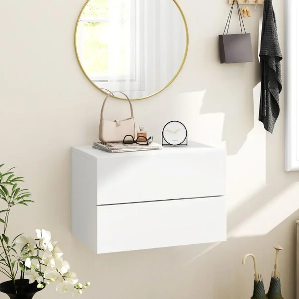 Table de Nuit Flottante avec Tiroirs Table de Chevet Murale avec Rangement Étagère de Chambre Flottante Moderne Gris/Blanc