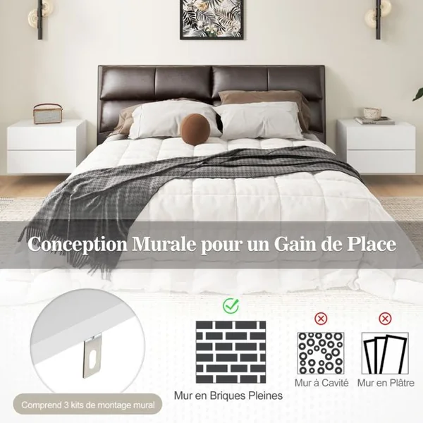 Table de Nuit Flottante avec Tiroirs Table de Chevet Murale avec Rangement Étagère de Chambre Flottante Moderne Gris/Blanc