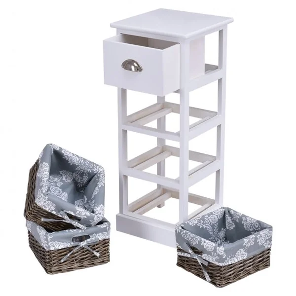 Table de nuit à tiroirs en panier Table de chevet en bois étroite Etagère compacte, 3 tiroirs, 30 x 30 x 76 cm, Blanc