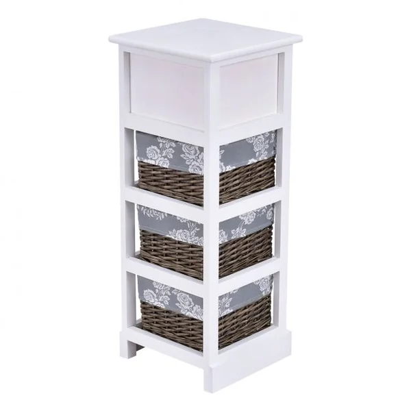 Table de nuit à tiroirs en panier Table de chevet en bois étroite Etagère compacte, 3 tiroirs, 30 x 30 x 76 cm, Blanc
