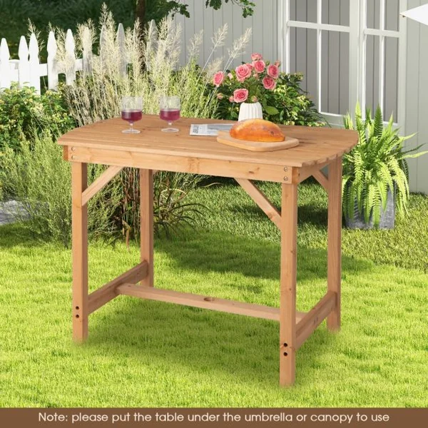 Table de Salle à Manger Extérieure en Bois de Sapin pour 4-6 Personnes pour Pelouse Jardin Intérieur Charge 180KG Naturel