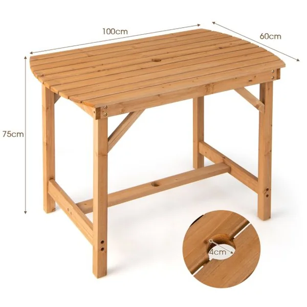Table de Salle à Manger Extérieure en Bois de Sapin pour 4-6 Personnes pour Pelouse Jardin Intérieur Charge 180KG Naturel
