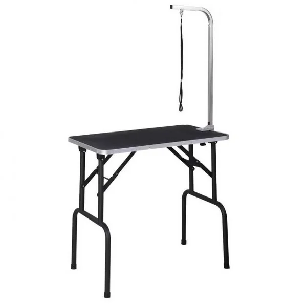 Table de toilettage pour animaux, en acier, bras réglable, portable, Câble-lasso, Capacité 100 kg, 80.5x46x76 cm, noir