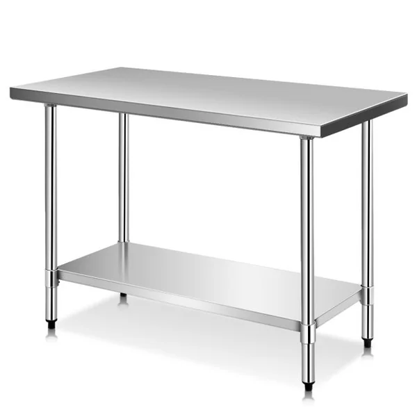 Table de Travail Cuisine en Acier Inoxydable Plan de Travail Cuisine à 2 Niveaux Étagère Inférieur Réglable 122 x 61 x 90cm Argent