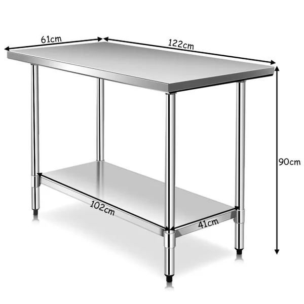 Table de Travail Cuisine en Acier Inoxydable Plan de Travail Cuisine à 2 Niveaux Étagère Inférieur Réglable 122 x 61 x 90cm Argent