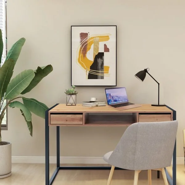 Table de Travail en Bois Bureau d'Ordinateur 2 Tiroirs 120 x 60 x 75cm Construction Robuste et Durable