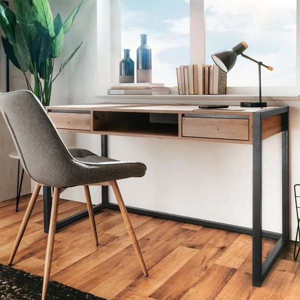 Table de Travail en Bois Bureau d'Ordinateur 2 Tiroirs 120 x 60 x 75cm Construction Robuste et Durable