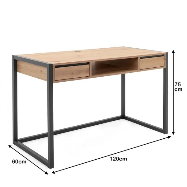 Table de Travail en Bois Bureau d'Ordinateur 2 Tiroirs 120 x 60 x 75cm Construction Robuste et Durable