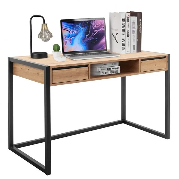 Table de Travail en Bois Bureau d'Ordinateur 2 Tiroirs 120 x 60 x 75cm Construction Robuste et Durable