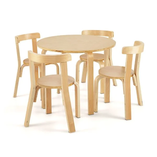 Table d'Enfant Ronde avec 4 Chaises Bois de Peuplier et Bois de Bouleau - Style Scandinave pour Enfants 4 Ans + Coloré/Naturel