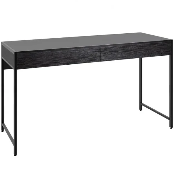 Table d'Ordinateur en Bois et Acier avec 2 Tiroirs 112x48x76CM Design Rétro Poste de Travail Noir