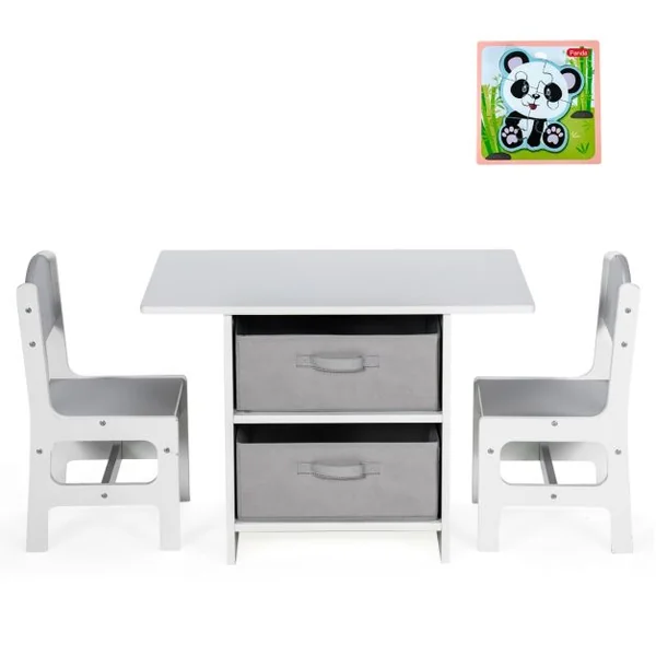 Table et 2 Chaises Enfants avec 2 Paniers de Rangement Bureau Enfants en Bois avec Design Ergonomique Charge 50kg pour Enfants de 3 Ans+