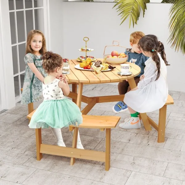 Table et Banc en Bois pour Enfants Ensemble de Table de Pique-nique et Bancs pour Activité et Repas avec Trou pour Parasol Naturel