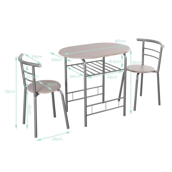 Table et Chaises de Cuisine Table et 2 Chaises Table et Chaises Salle à Manger MDF Gris