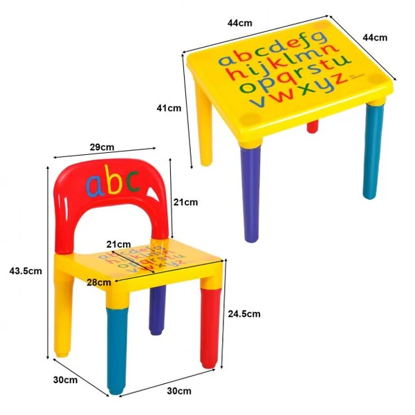Table et chaises pour Enfant en plastique avec imprimé alphabet Table de Salle d’activités Meuble Jouet, Multicolore