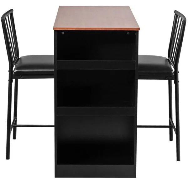 Table Haute Cuisine avec 2 Tabourets Mange-Debout 3 Compartiments de Rangement Style Industriel pour Bistro Salle à Manger Marron