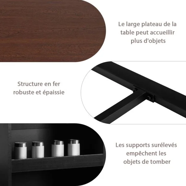 Table Haute Cuisine avec 2 Tabourets Mange-Debout 3 Compartiments de Rangement Style Industriel pour Bistro Salle à Manger Marron