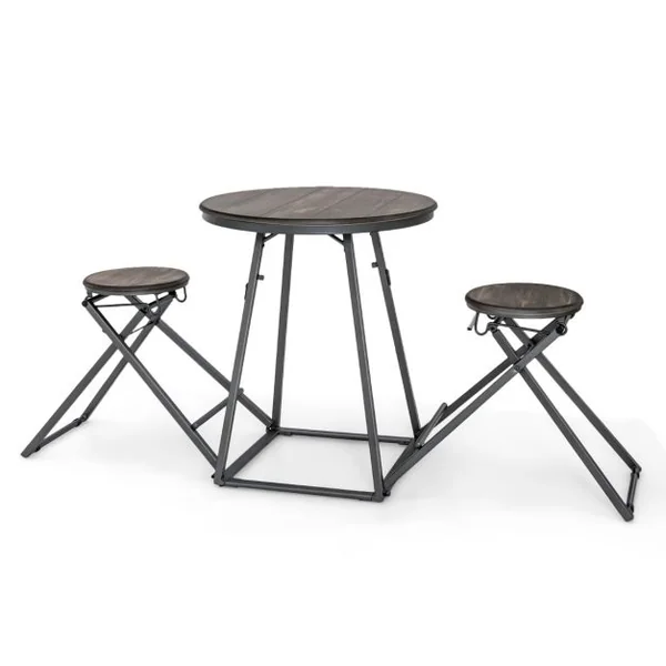 Table Haute Cuisine avec Tabouret Table Bar Industrielle Pliable Mange Debout 2 Personnes Compact pour Cuisine Salle à Manger Salon Bistro Gris