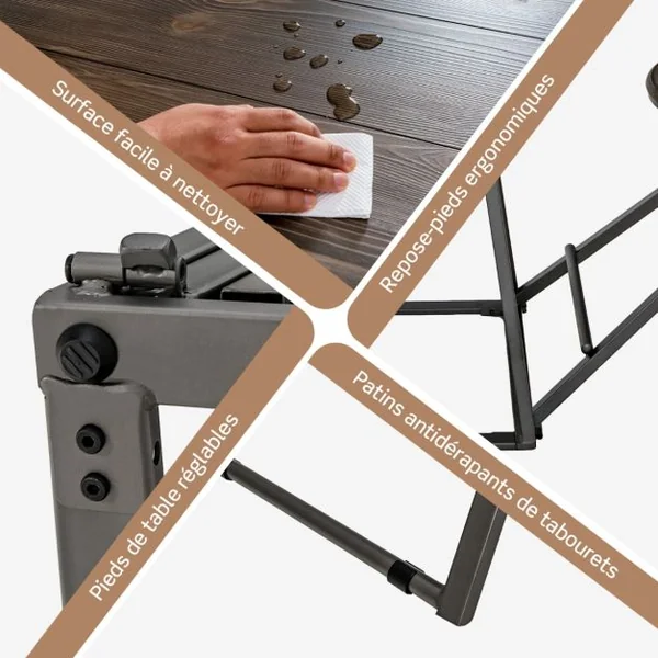 Table Haute Cuisine avec Tabouret Table Bar Industrielle Pliable Mange Debout 2 Personnes Compact pour Cuisine Salle à Manger Salon Bistro Gris