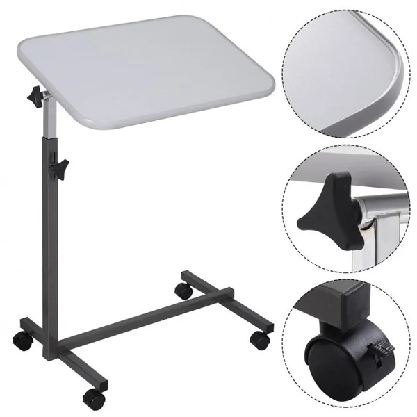 Table multifonction pliable Tablette inclinable à roulettes pour ordinateur Capacité 23 kg, 64.5x41.5x72-100cm, Gris