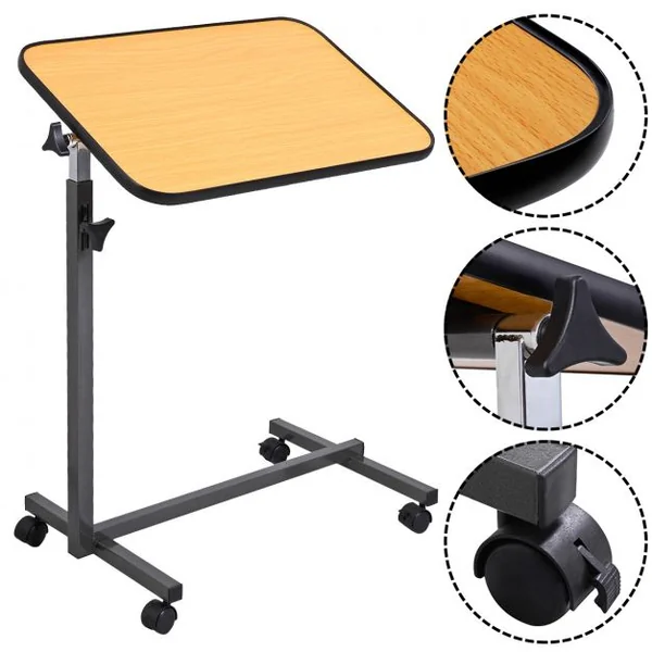 Table multifonction pliable Tablette inclinable à roulettes pour ordinateur Capacité 23 kg, 64.5x41.5x72-100cm, Naturel