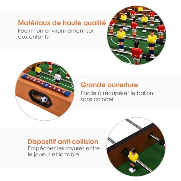 Table Multi-jeux 2 en 1 Table avec Plateau de Baby-foot et de Hockey avec Accessoires Idéale pour Activités 69x36x10cm