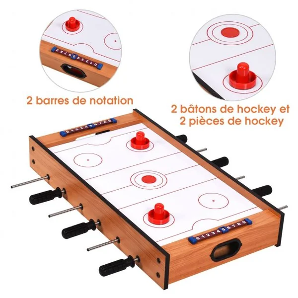 Table Multi-jeux 2 en 1 Table avec Plateau de Baby-foot et de Hockey avec Accessoires Idéale pour Activités 69x36x10cm