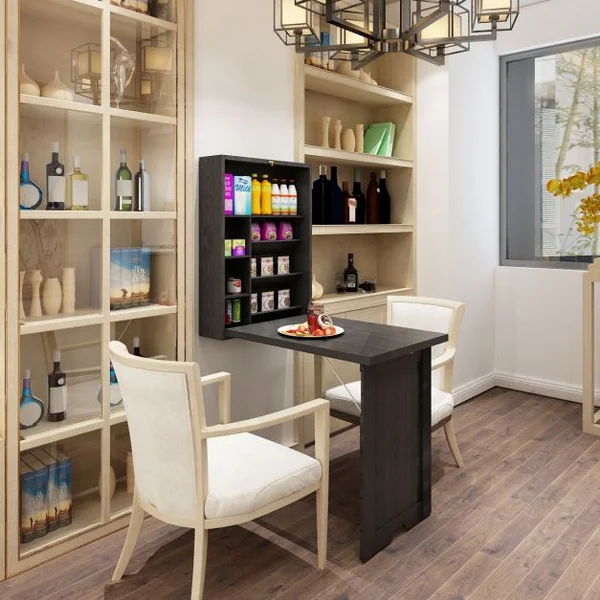 Table Murale Pliable Bureau Mural Rabattable Meuble de Rangement avec Étagère Intégrée en MDF 82x16x60cm Noir