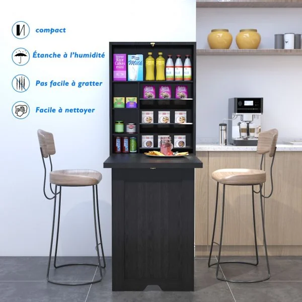 Table Murale Pliable Bureau Mural Rabattable Meuble de Rangement avec Étagère Intégrée en MDF 82x16x60cm Noir