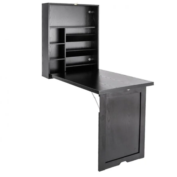 Table Murale Pliable Bureau Mural Rabattable Meuble de Rangement avec Étagère Intégrée en MDF 82x16x60cm Noir