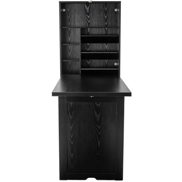 Table Murale Pliable Bureau Mural Rabattable Meuble de Rangement avec Étagère Intégrée en MDF 82x16x60cm Noir