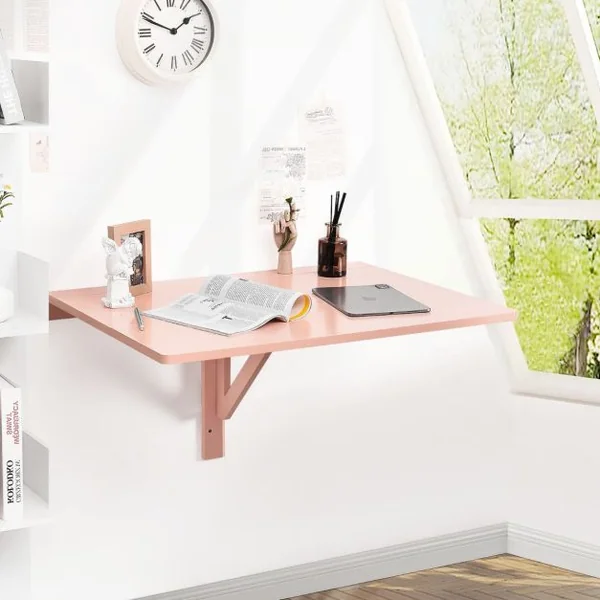 Table Murale Rabattable en Bois de Pin Table de Cuisine Pliante 80 x 60 x 45 cm Rose