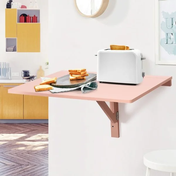 Table Murale Rabattable en Bois de Pin Table de Cuisine Pliante 80 x 60 x 45 cm Rose