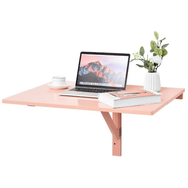 Table Murale Rabattable en Bois de Pin Table de Cuisine Pliante 80 x 60 x 45 cm Rose