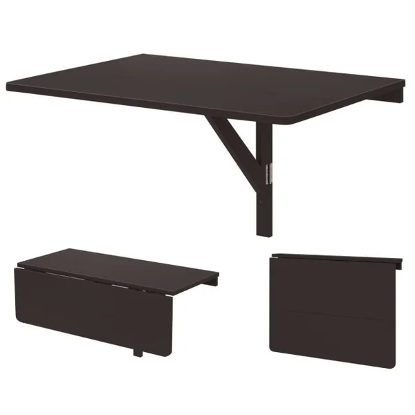Table Murale Rabattable Table Murale de Cuisine Pliante Bureau Mural Pliant en Bois de Pin Mdf Métal 80x60x45cm Café