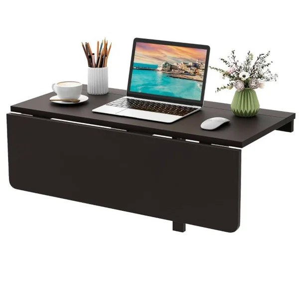 Table Murale Rabattable Table Murale de Cuisine Pliante Bureau Mural Pliant en Bois de Pin Mdf Métal 80x60x45cm Café