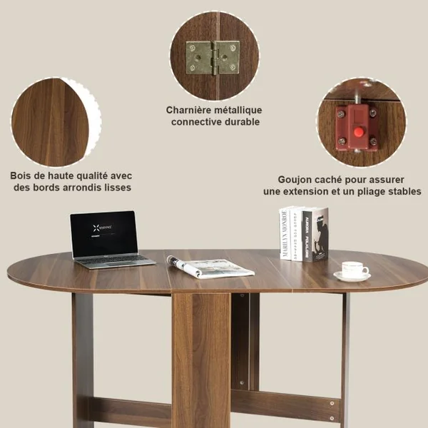 Table Pliable pour Salle à Manger Cuisine Jusqu’à 6 Personnes Capacité 60kg en Bois 163x80x75cm Bois Naturel Foncé