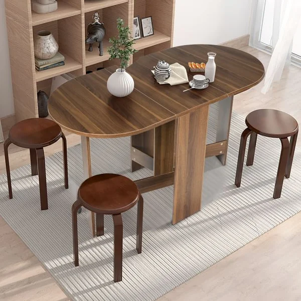 Table Pliable pour Salle à Manger Cuisine Jusqu’à 6 Personnes Capacité 60kg en Bois 163x80x75cm Bois Naturel Foncé