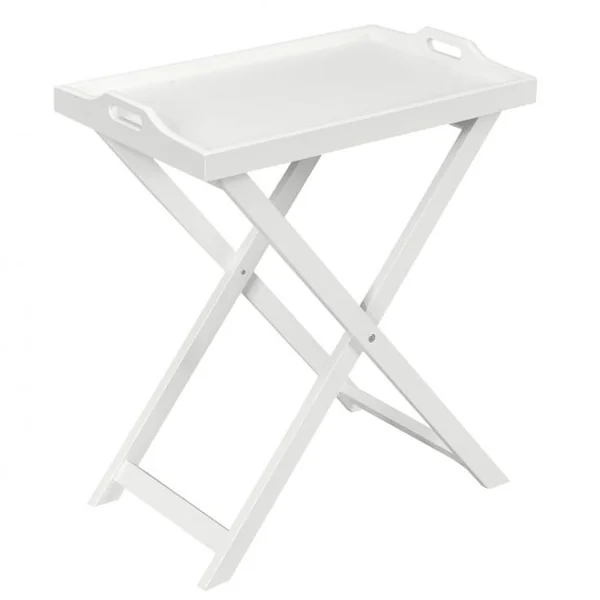 Table Pliante avec Plateau Amovible pour Chambre Salon Balcon Style Contemporain en MDF, 58x38x67,5cm, Blanc