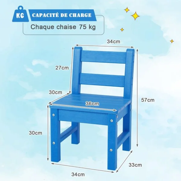 Table pour Enfants en PEHD anti-Décoloration pour Intérieur / Extérieur 64,5 x 64,5 x 51 cm (L x l x H) Bleu