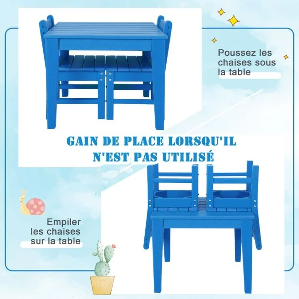 Table pour Enfants en PEHD anti-Décoloration pour Intérieur / Extérieur 64,5 x 64,5 x 51 cm (L x l x H) Bleu