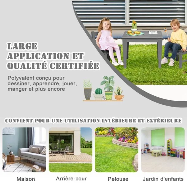 Table pour Enfants en PEHD anti-Décoloration pour Intérieur / Extérieur 64,5 x 64,5 x 51 cm (L x l x H) Gris