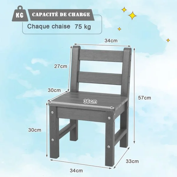 Table pour Enfants en PEHD anti-Décoloration pour Intérieur / Extérieur 64,5 x 64,5 x 51 cm (L x l x H) Gris
