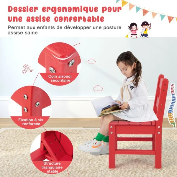 Table pour Enfants en PEHD anti-Décoloration pour Intérieur / Extérieur 64,5 x 64,5 x 51 cm (L x l x H) Rouge