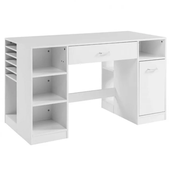 Table pour Machine à Coudre -12 Etagères et 2 Tiroirs Table d'Artisanat et de Coupe Blanc