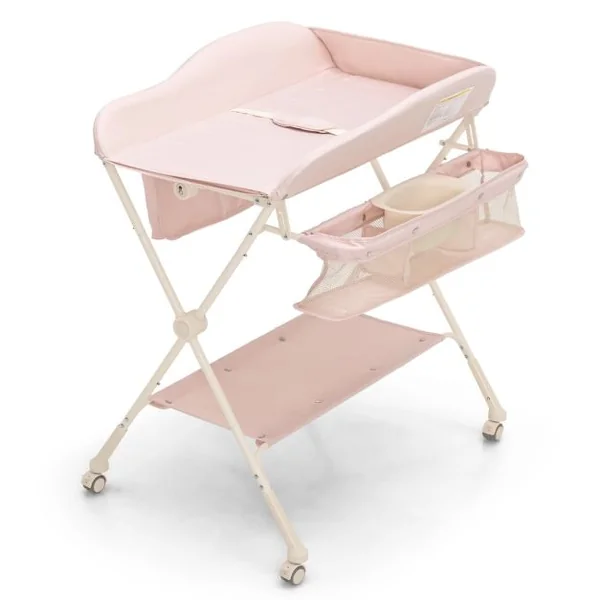 Table à Langer 3 en 1 Pliante Hauteur Réglable à 3 Niveaux Panier de Rangement Tissu Imperméable Bleu/Gris/Rose