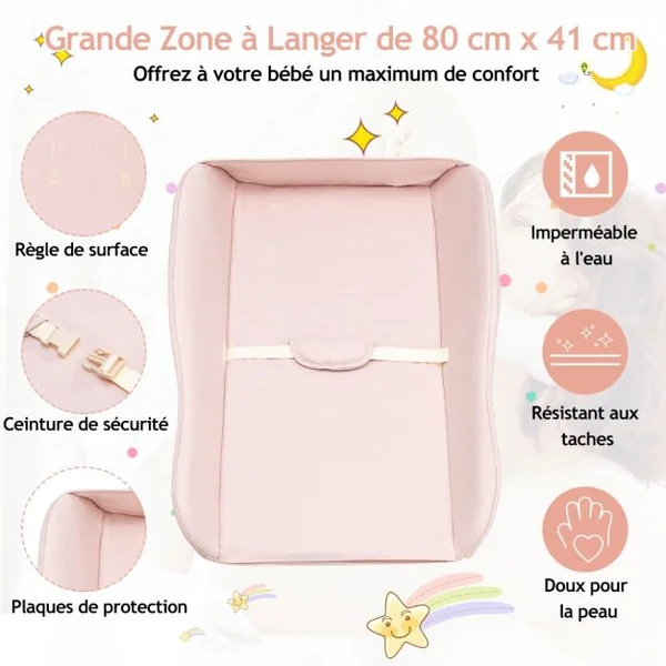 Table à Langer 3 en 1 Pliante Hauteur Réglable à 3 Niveaux Panier de Rangement Tissu Imperméable Bleu/Gris/Rose