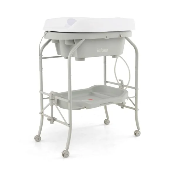 Table à Langer Bébé avec Baignoire 20L Pliante 4 en 1 Coussin en PVC 4 Roues Universelles Maximum 35 Kg 0-12 Mois 6 Couleurs au Choix