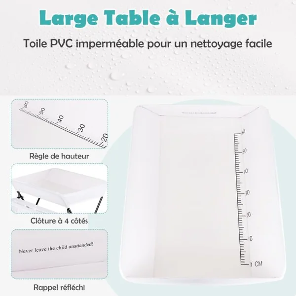 Table à Langer Bébé Pliable avec Panier de Rangement et Etagère à 3 Compartiments 4 Côtés Surélevés Charge 11kg 12 Mois Blanc