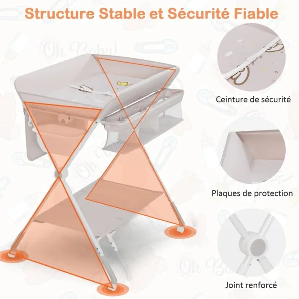 Table à Langer Bébé Pliante 4 en 1 avec Récipient d'Eau 4 Plaques de Protection Hauteurs Réglables 4 Roues Universelles Bleu